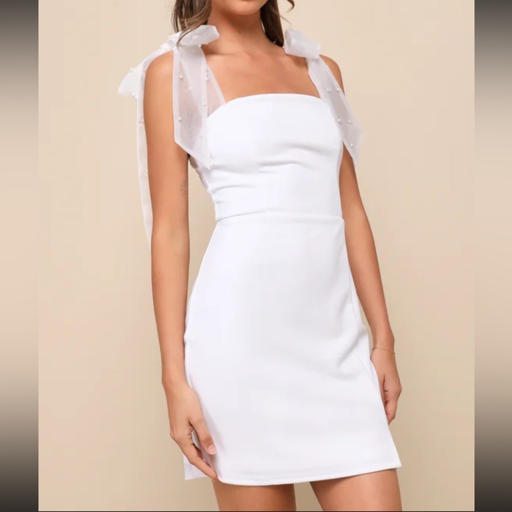 White Tie-Shoulder Sheath Dress